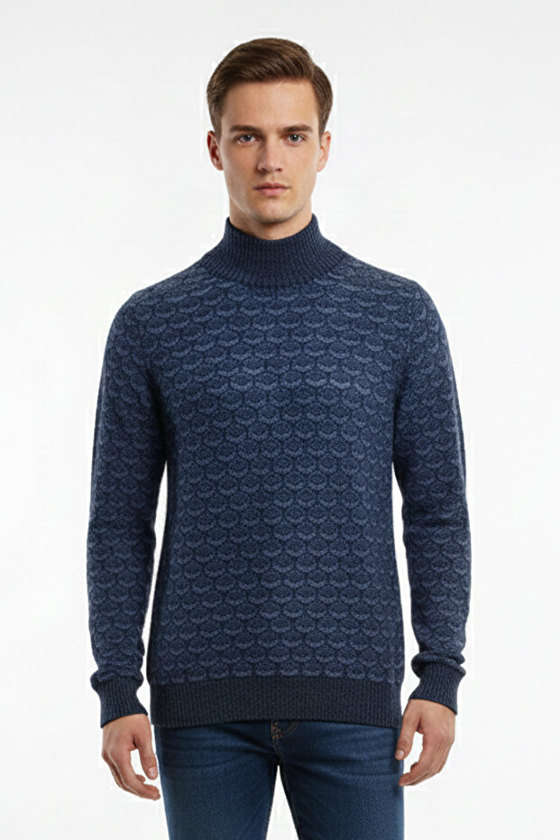 Men's Half Turtleneck Patterned Sweater - 1