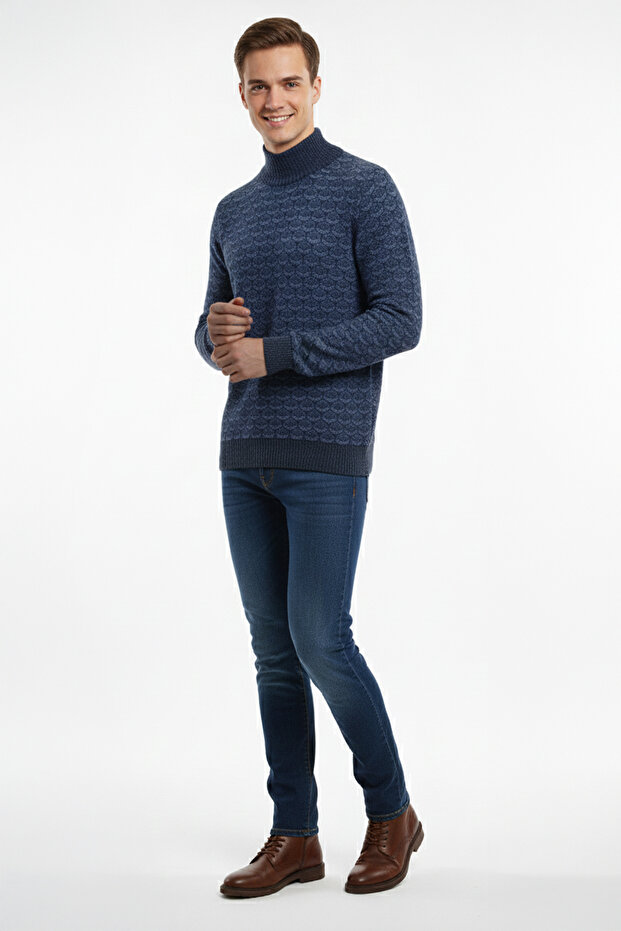 Men's Half Turtleneck Patterned Sweater - 2