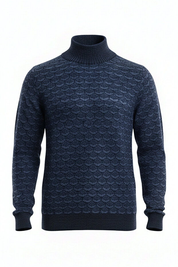 Men's Half Turtleneck Patterned Sweater - 4