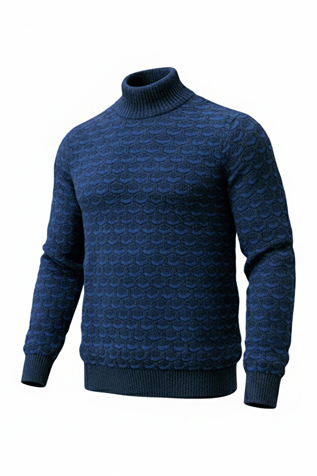 Men's Half Turtleneck Patterned Sweater - 4
