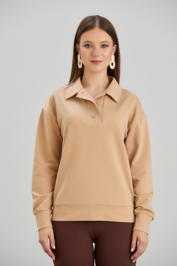 Two-Thread Mink Sweatshirt with Wide Placket - 1