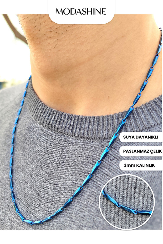 Blue Cube Match Model Stainless Steel Men's Necklace