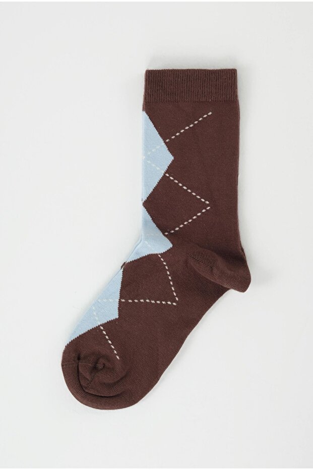 Baklava Pattern Socks Brown-Ice Blue - 2