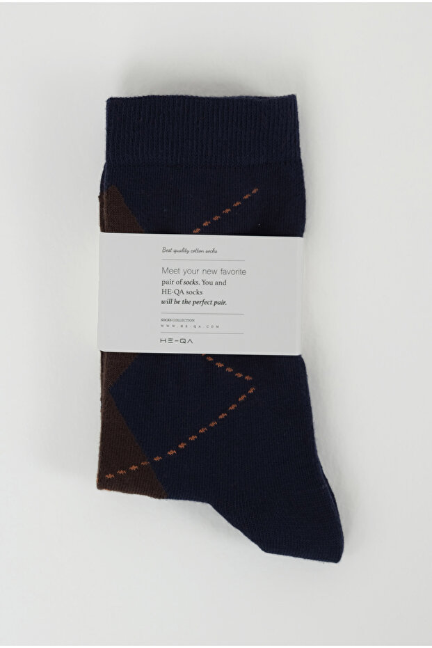 Baklava Pattern Socks Navy Blue-Angle Brown - 1