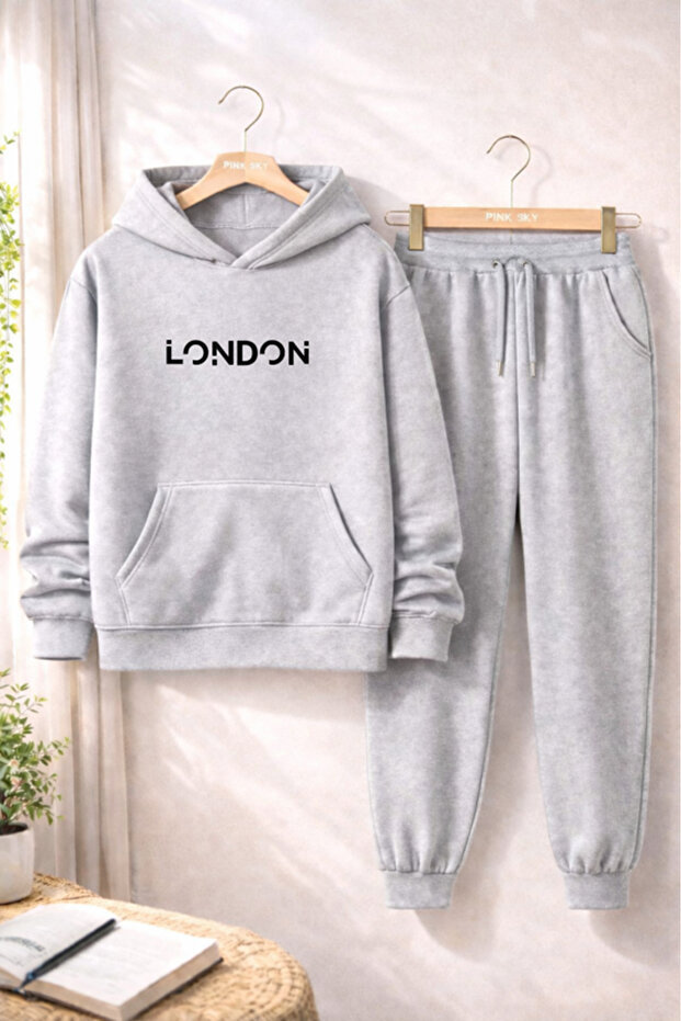 Unisex London Printed Hooded Sweatshirt & Jogger Tracksuit Set