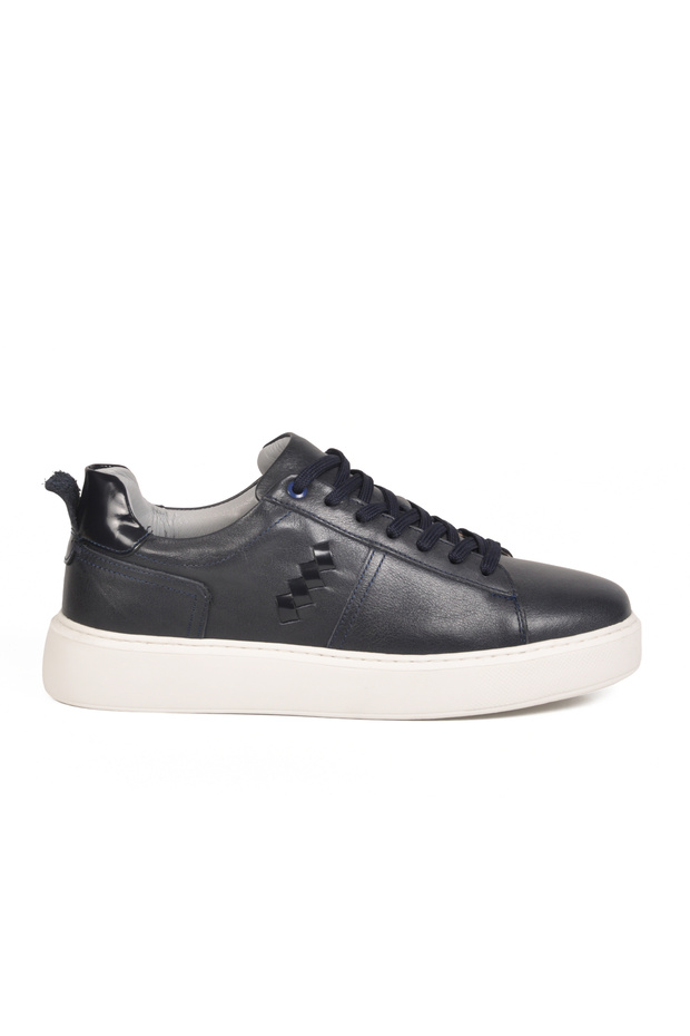 Navy Blue Genuine Leather Men's Casual Shoes 751023 m