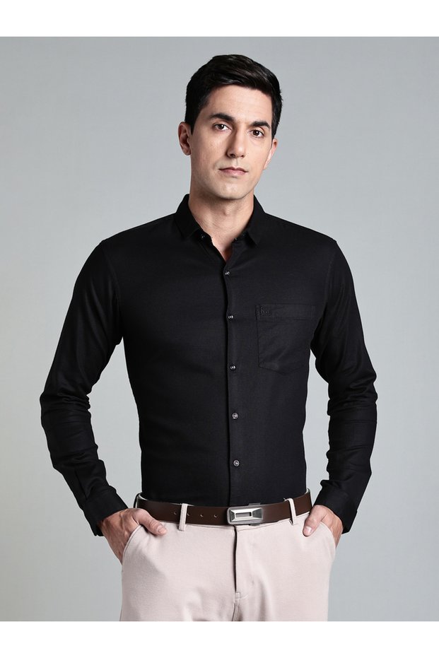 Men Black Plain Cotton Formal Shirt