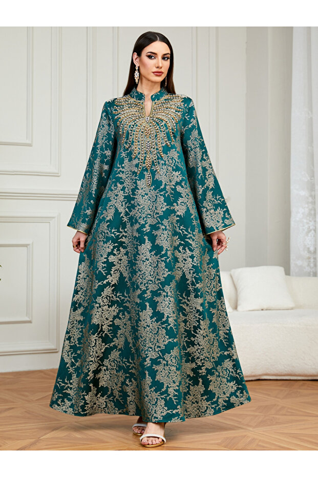 Women Texture Fabric Embellished Detail Jalabiya