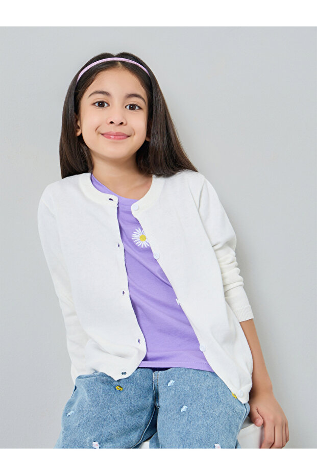 Girls White Knit Cardigan