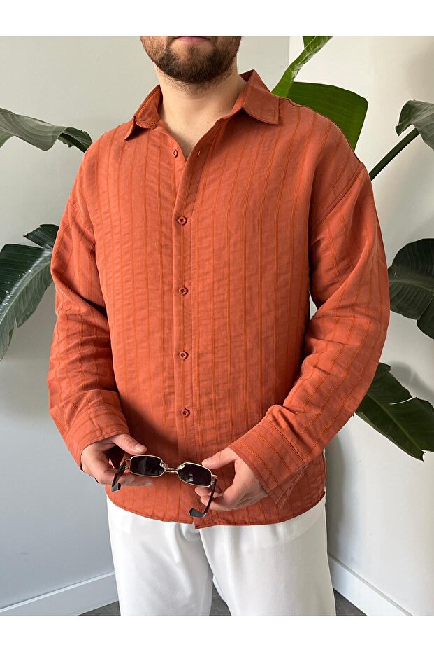 Modal Çizgili Oversize Gömlek - 3