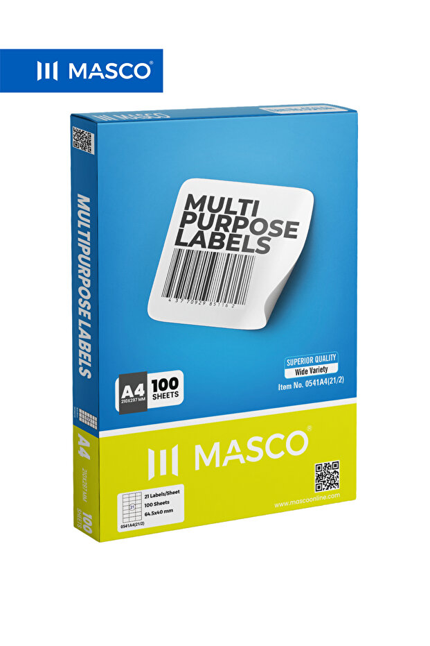 ملصقات ذاتية اللصق متعددة الأغراض بحجم A4، 64.5 × 40 مم، 21 ملصقًا في كل ورقة، 100 ورقة