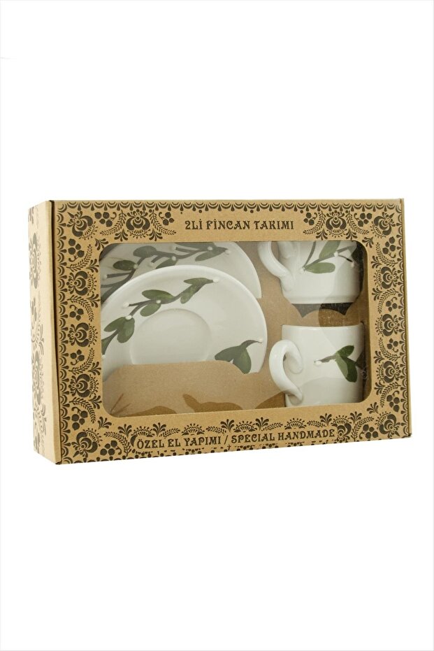 Leaf Patterned Ceramic Double Cup Set - 1