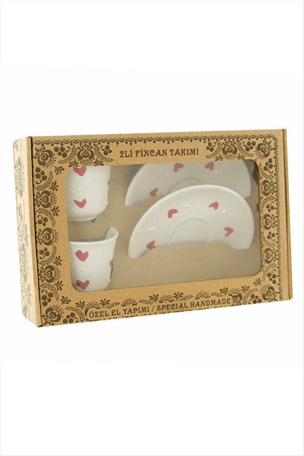 طقم فناجين سيراميك مزدوجة بنقش قلب - 1
