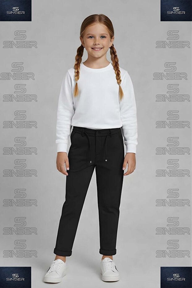 Girls' Pants with Elastic Waist and Lycra Cuffs
