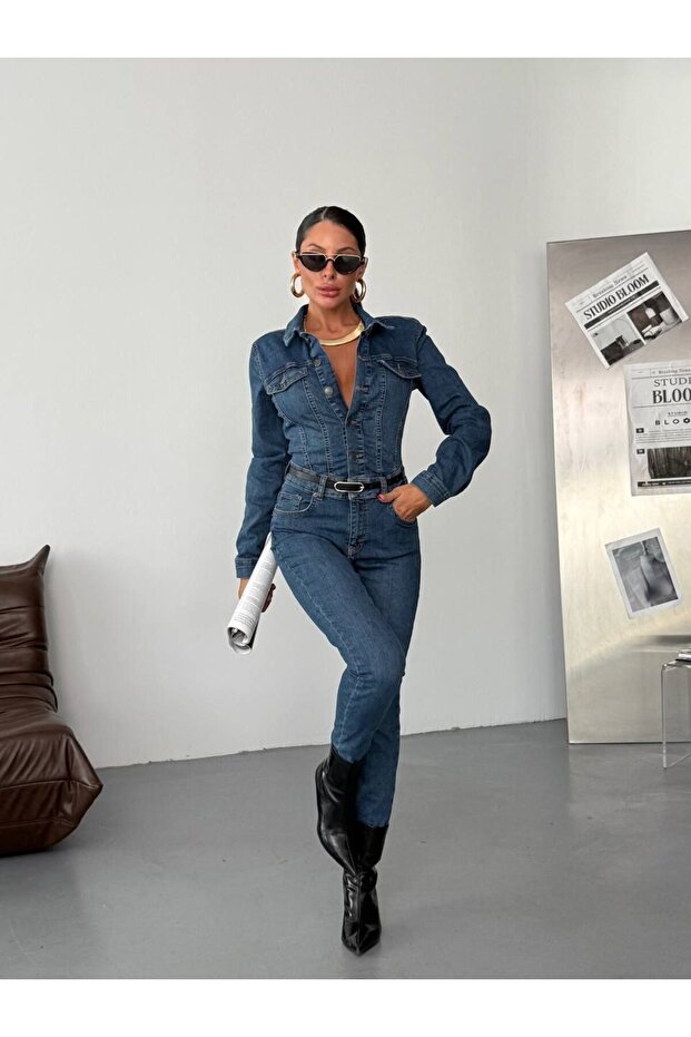 Maxi Denim Tulum-Dar Paça - 3