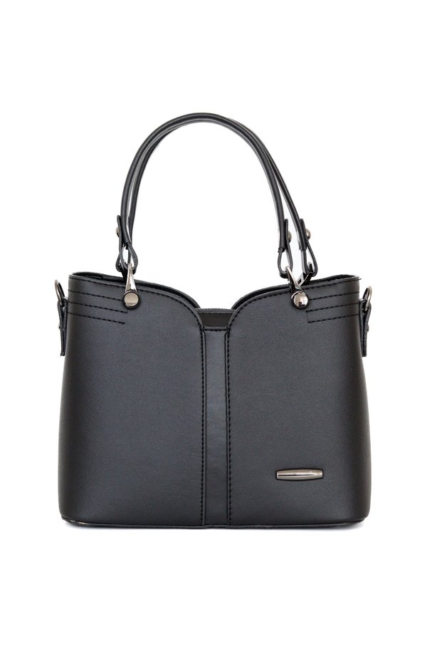 Dona Leather 3-Compartment Medium Shoulder Bag, Women's Shoulder Bag, Women's Black Bag, Casual Women's Bag