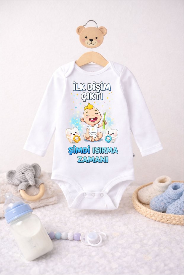 Baby Funny Text Bodysuit My First Tooth Came Out Boy B Printed 100% Cotton Bodysuit