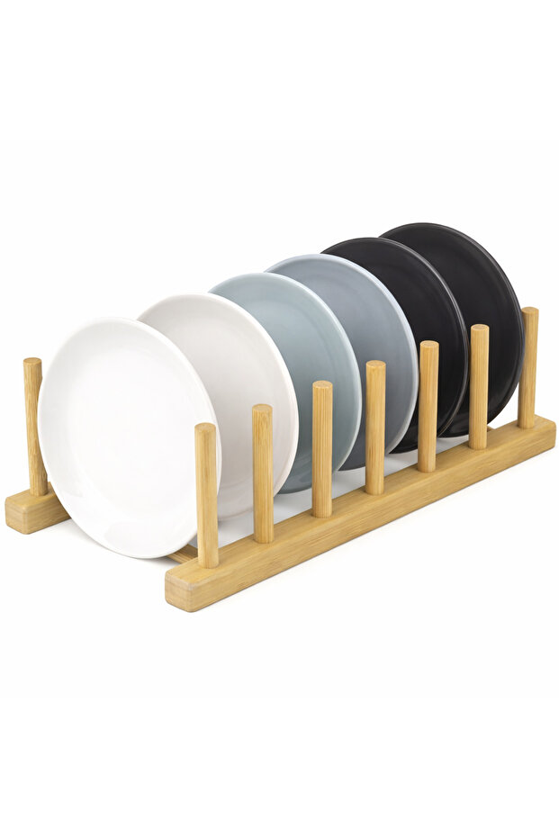 🪵 Wooden Plate Rack & Dish Rack – 6 Compartments Natural Design