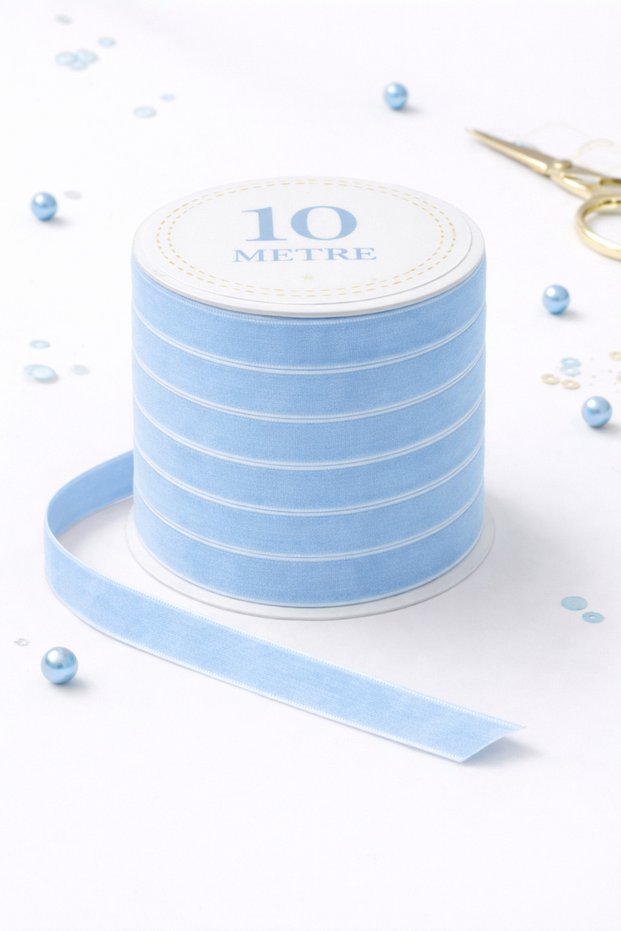 Baby Blue Velvet Ribbon 1 cm – 10 Meters | Decoration, Wedding, Engagement, Wedding Candy, Decor