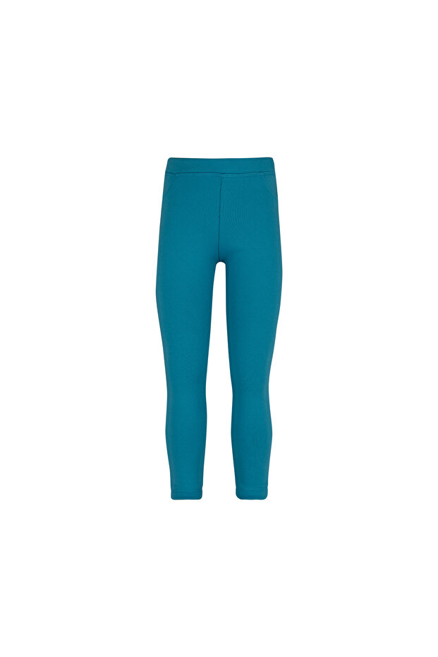 Dark Turquoise Girls' Decorative Pocket Plush Extra Thick Winter Tights