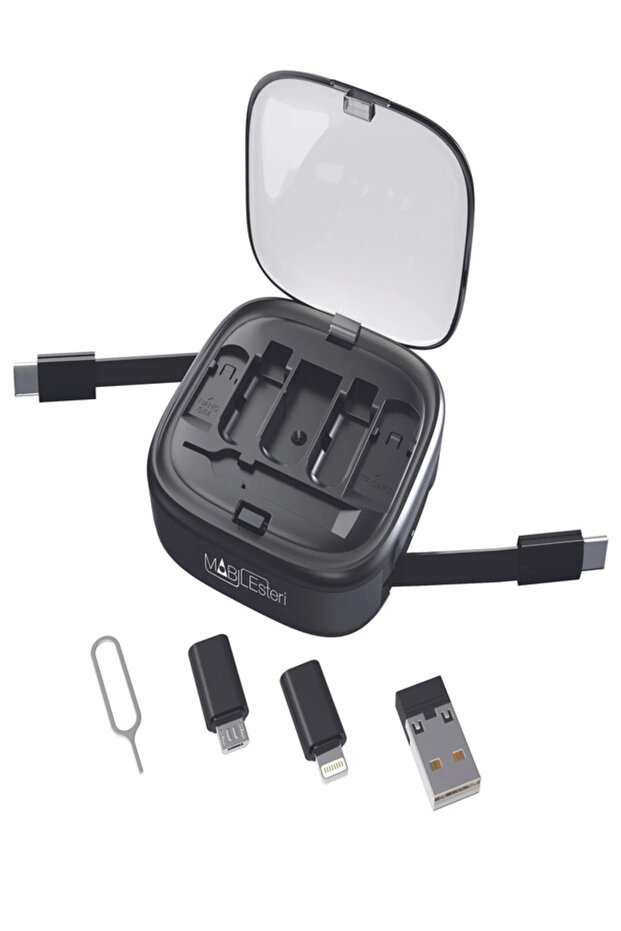 Mobilesteri 8-in-1 Multi-Tool Travel Kit USB-C Cable lightning/Micro-USB Adapters – Black