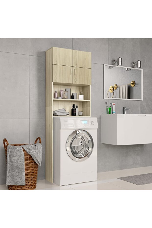 Washing Machine Cabinet Sonoma Oak 64x25.5x190 cm Engineered Wood