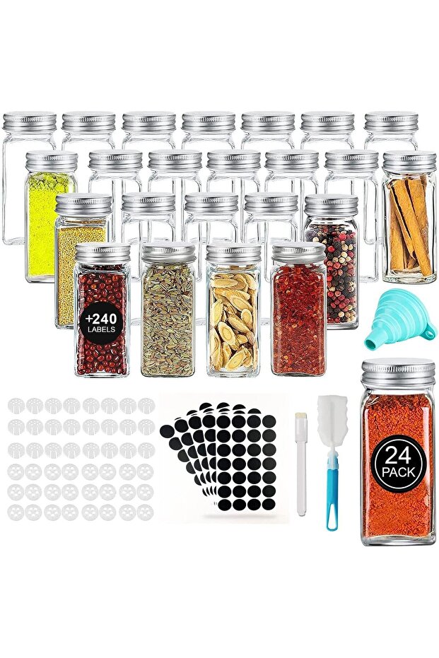 24 PCS Glass Spice Jars with 240 Labels