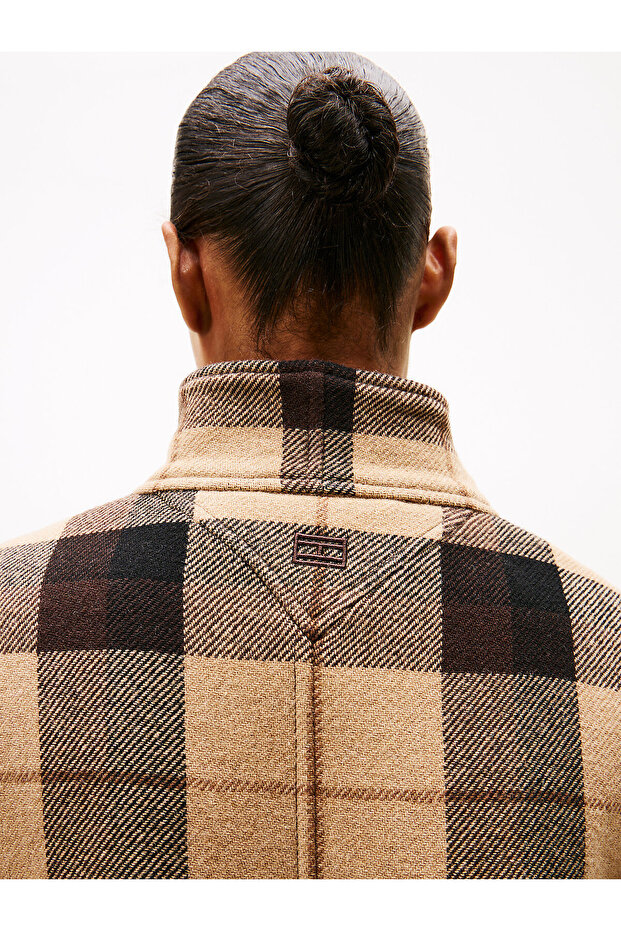 Check Wool Blend Relaxed Harrington Jacket - 4