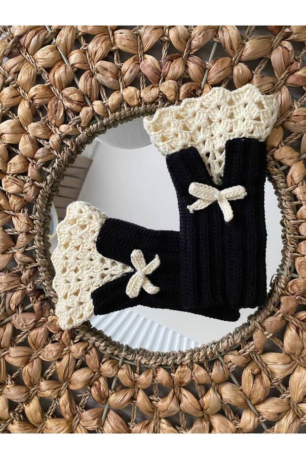 Vintage Örgü Dantel Eldiven , Bileklik - 4