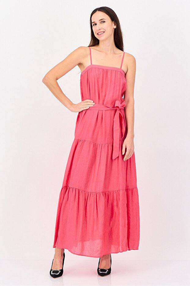 Women Textured Maxi Dress, Dark Pink