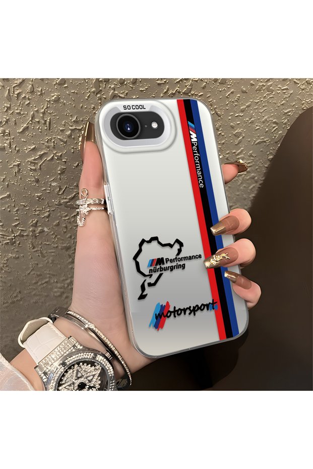 iPhone 16E Compatible Bmw Patterned Silicone Edge Hard Back Anti-Fall Phone Case