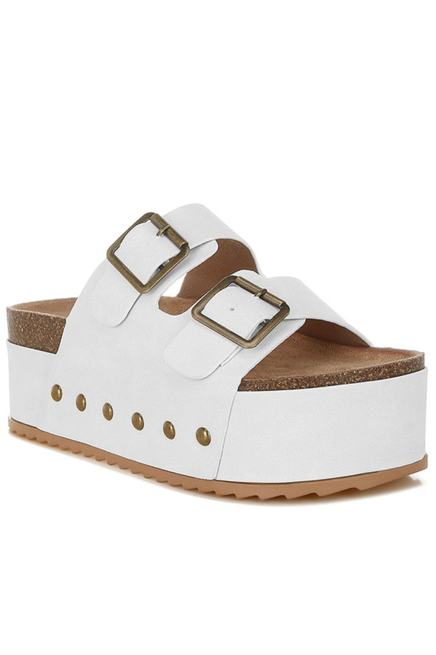 Women Studded Faux Leather Slip Ons in Off White