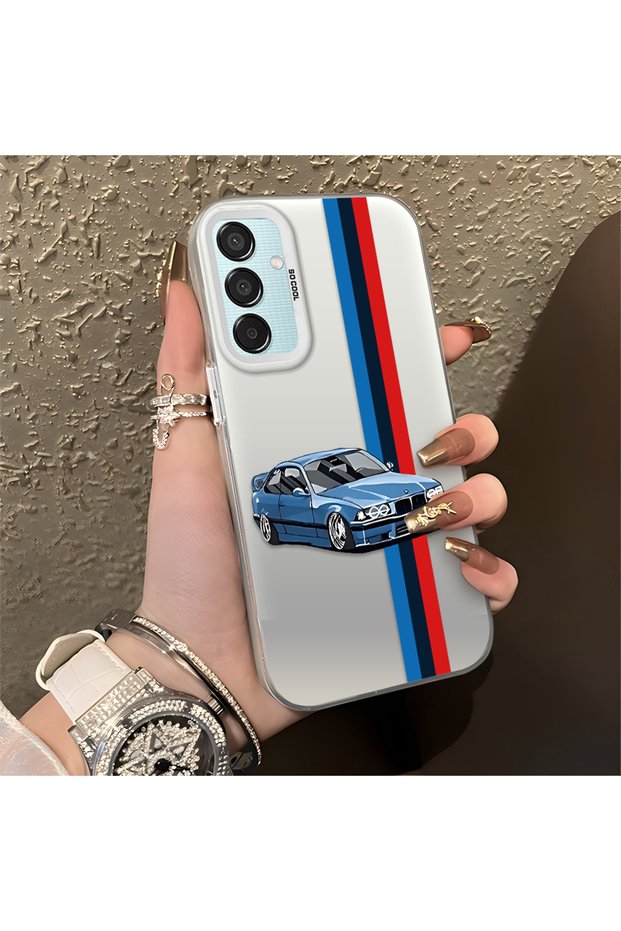 Samsung Galaxy M15 Compatible Silicone Edge Hard Back Anti-Fall Phone Case with Car Pattern