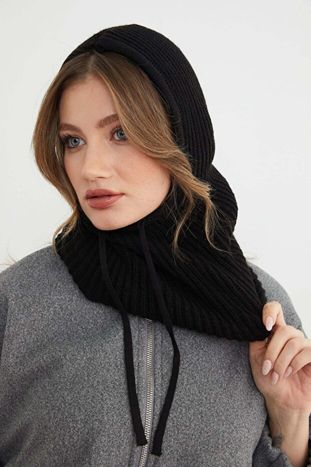 Basic Bağcıklı Triko Balaklava Bere - 3