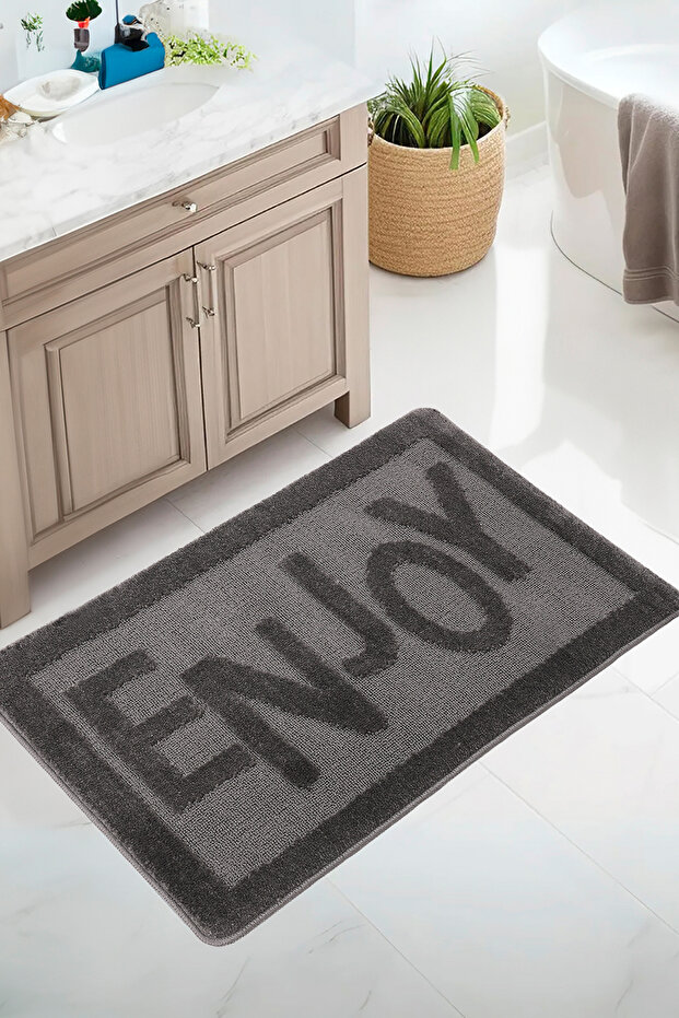 Anthracite Non-Slip Base Bathroom Mat Long Lasting Soft Water Absorbent Washable Enjoy 60X100