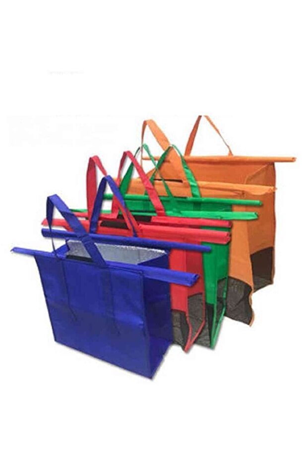 4-PC Reusable Shopping Bags Set – Foldable Eco-Friendly Grocery Tote Organizer for Cart/Trolley