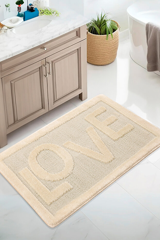 Natural Non-Slip Base Bath Mat Long-Lasting Soft Textured Water Absorbent Washable Letter Mat Love 6