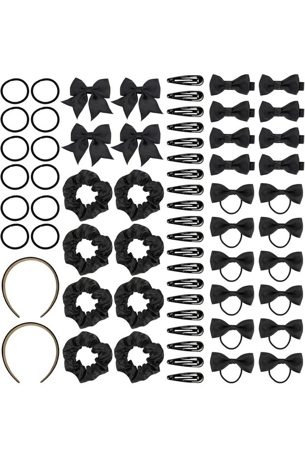 66 Pcs Hair Accessories Set for Girls Hair Clips, Bows, Scrunchies, Headbands & Elastics All-in-One School & Daily Use Hair Kit for Girls and Toddlers (Black)