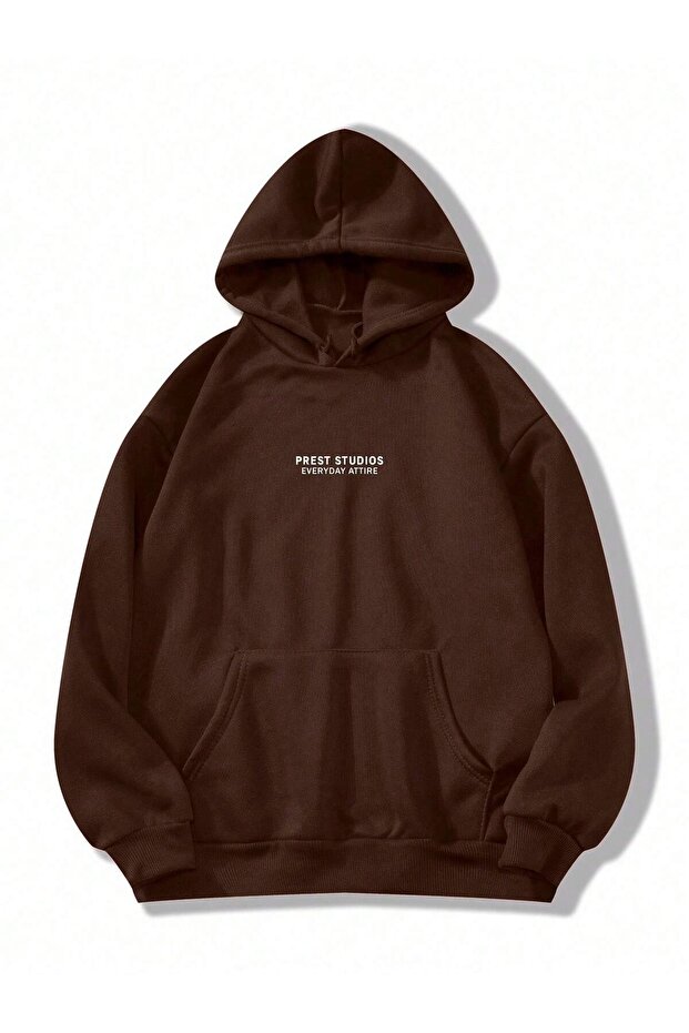 Men's Basic Printed Hooded Kangaroo Pocket Sweatshirt