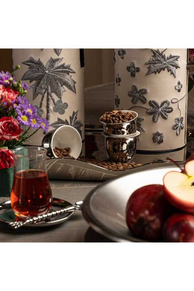 طقم فناجين قهوة فضية بنقشة نخيل - 5