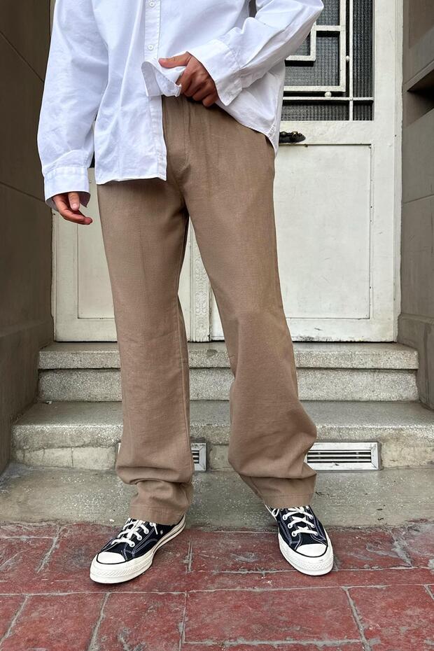 Elastic Waist Embroidery Detail Trousers Brown