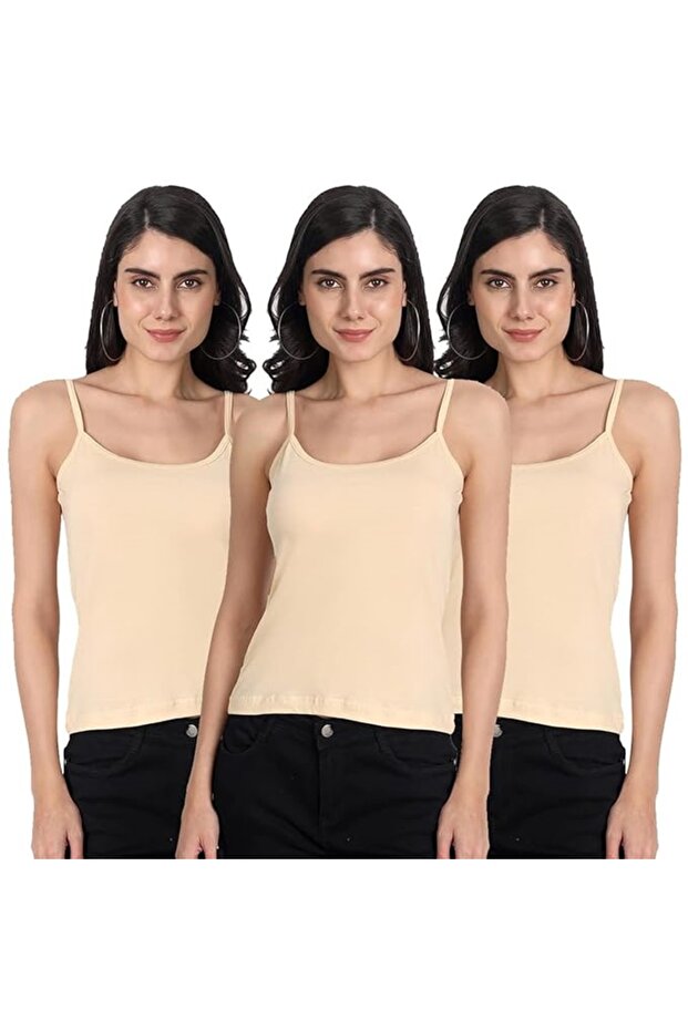 Women Cotton Camisole Pack of 3 in Beige Color