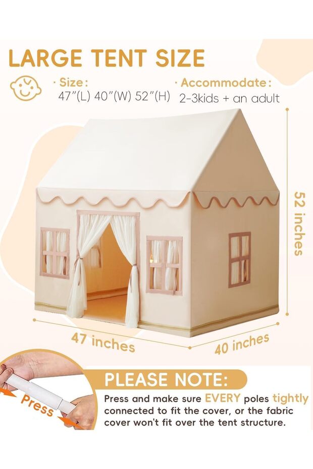 Kids Tent with Basic Mat Large Kids Playhouse Indoor with Star Light