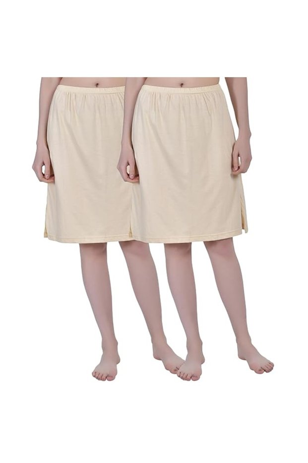 Women's Cotton Knee Length Skirt - Beige (Pack of 2)