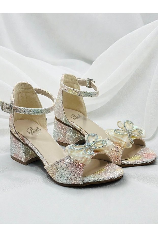 Girl's Glitter Bow Detailed Heeled Shoes