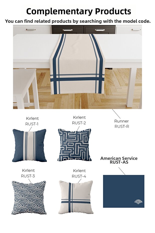 سجادة أرضية عصرية ذات نمط هندسي مخطط باللون الأزرق الداكن والأبيض الكريمي - 3