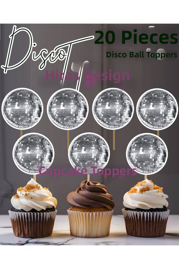 20 Pieces of Disco Ball Glittery Cupcake Picks - Cake - Cookie Decorations 20 Pieces of Cocktail Picks with Toothpicks for Engagement, Birthday, Cocktail Parties, and Presentations Cake Decoration Thick Paper
