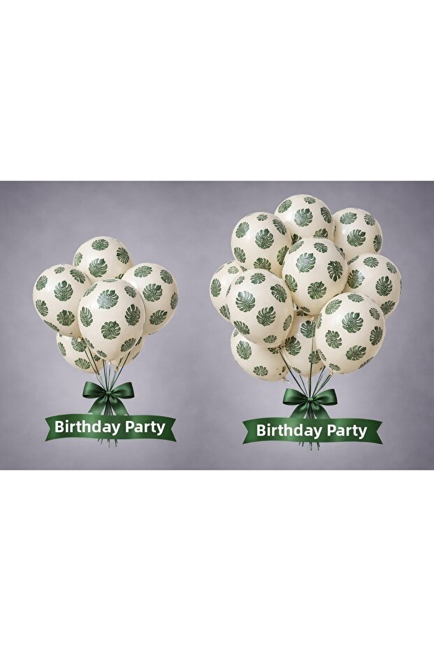 Set of Printed Latex Balloons with Leaf Pattern – Nature Themed Birthday & Party Decoration