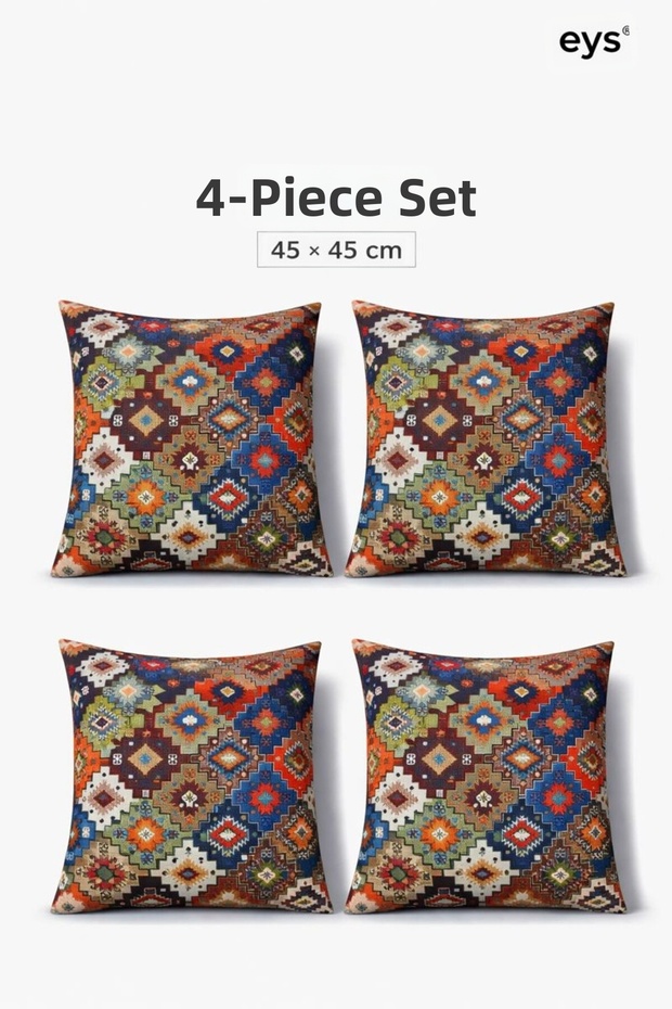 Digital Printed Double-Sided Cotton Throw Pillow Cover – Hidden Zipper, Lined (45×45 cm) Set of 4