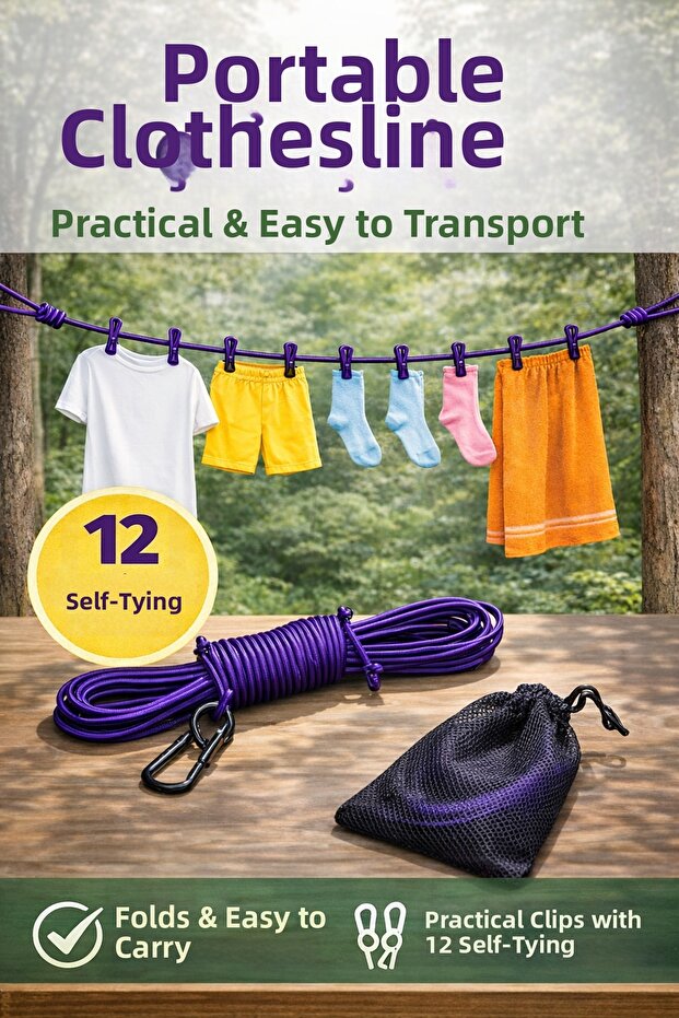Self-Locking Portable Clothesline – Foldable, Practical, and Lightweight Design - 1